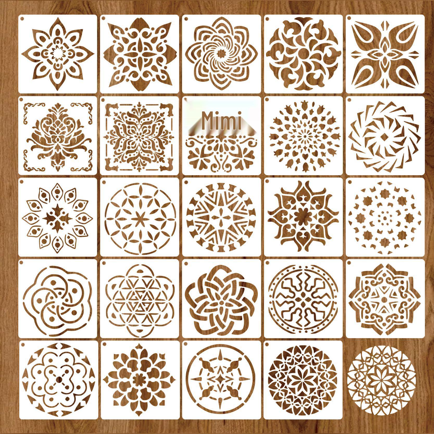 Retro Floral Mandala Stencil Template for Art Journals and Graffiti - PET Plastic Ruler