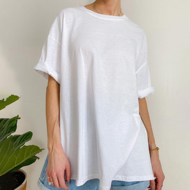 Sommer Lose Offene Baumwolle Kurzarm T-shirt Frauen Bequeme Rundhals Einfarbig T-shirt