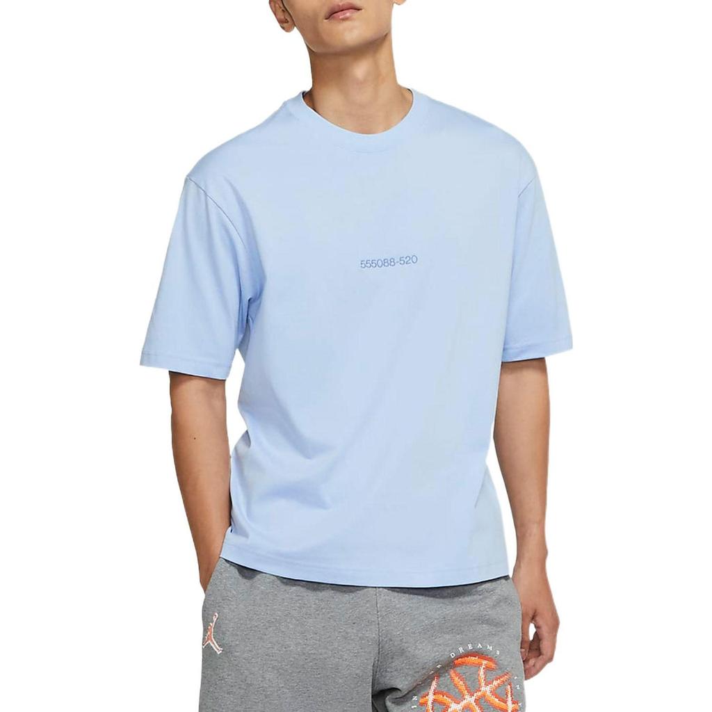 Jordan T Shirts Men's Blue Crew Neck Moderate DR9621-468