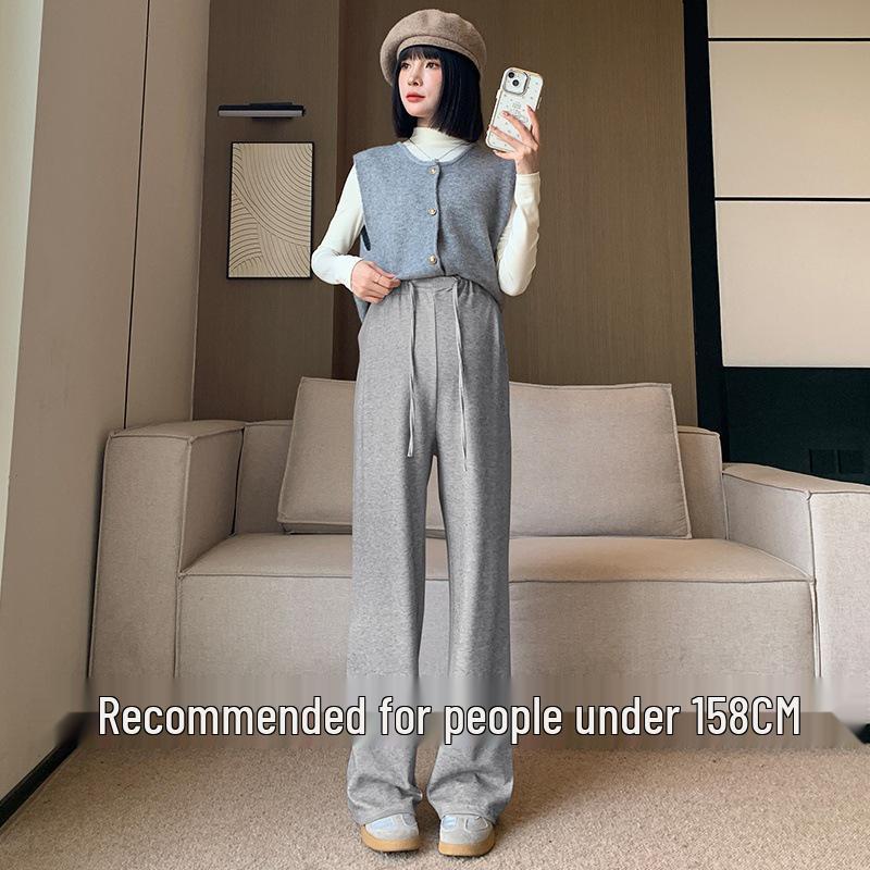 

150cm Petite Maternity Wide-Leg Pants - Autumn/Winter, Thick Velvet Lining, Casual Wear 2XL
