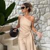 French-Style 2026 Summer Women's Outfit: Sleeveless Asymmetrical Tie-Up Tank Top and High-Waisted Long Pants Two-Piece Set