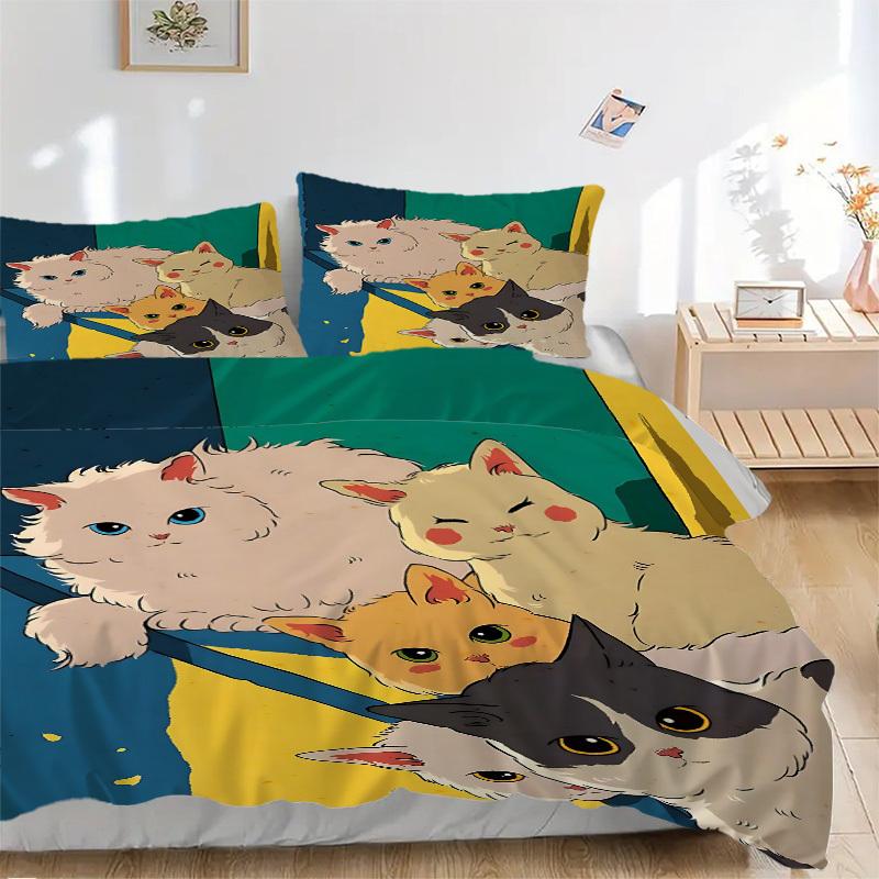 

3 шт. Комплект постельного белья Семейный портрет кошек , Дышащий и мягкий, Подходит для всех сезонов, Можно стирать в машине, Подходит для украшения спальни,yy250822180 135x200cm
