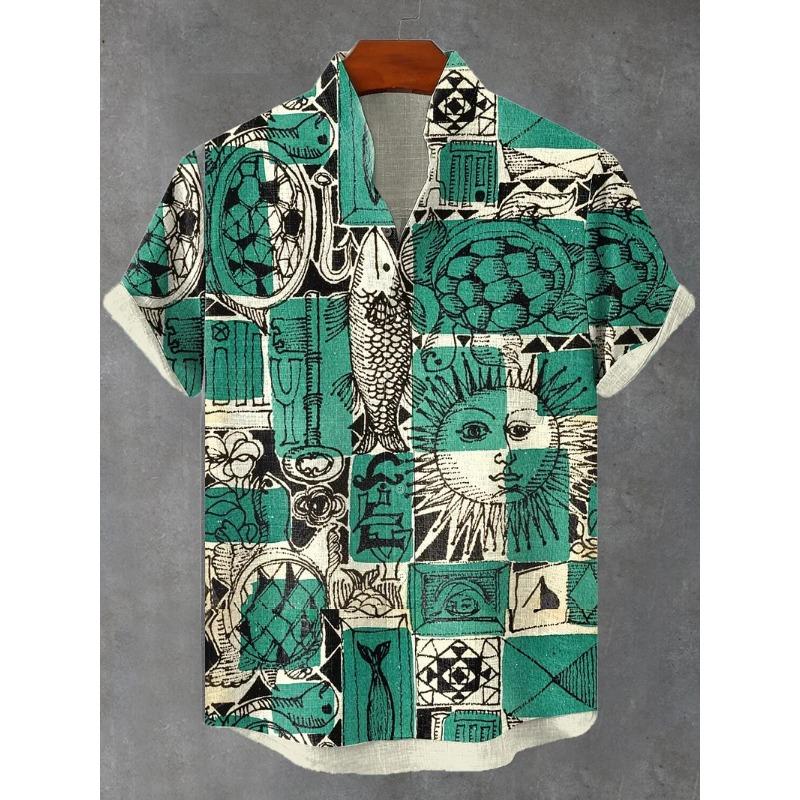 Herren Katzen Grafik Shirts Kurzarm Button-Down Revershemd für Sommer Übergroße Oberteile Urlaub Lässig Hawaiianhemden