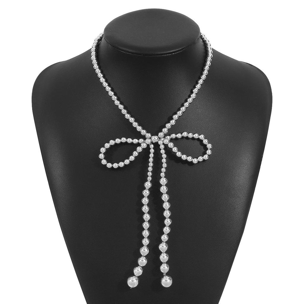 N12285 popular pearl bow necklace women, light luxury elegant layered (faux) pearl