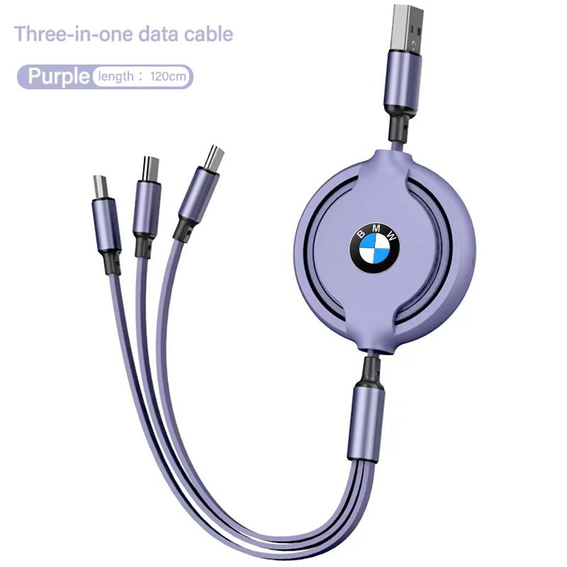 BBKH5 3 In 1 Retractable Data Cable USB Car Charger Head Auto Accessories For BMW 3 5 7 Series F30 i4 X3 F10 E90 F20 E46 E87 E70 X3  E