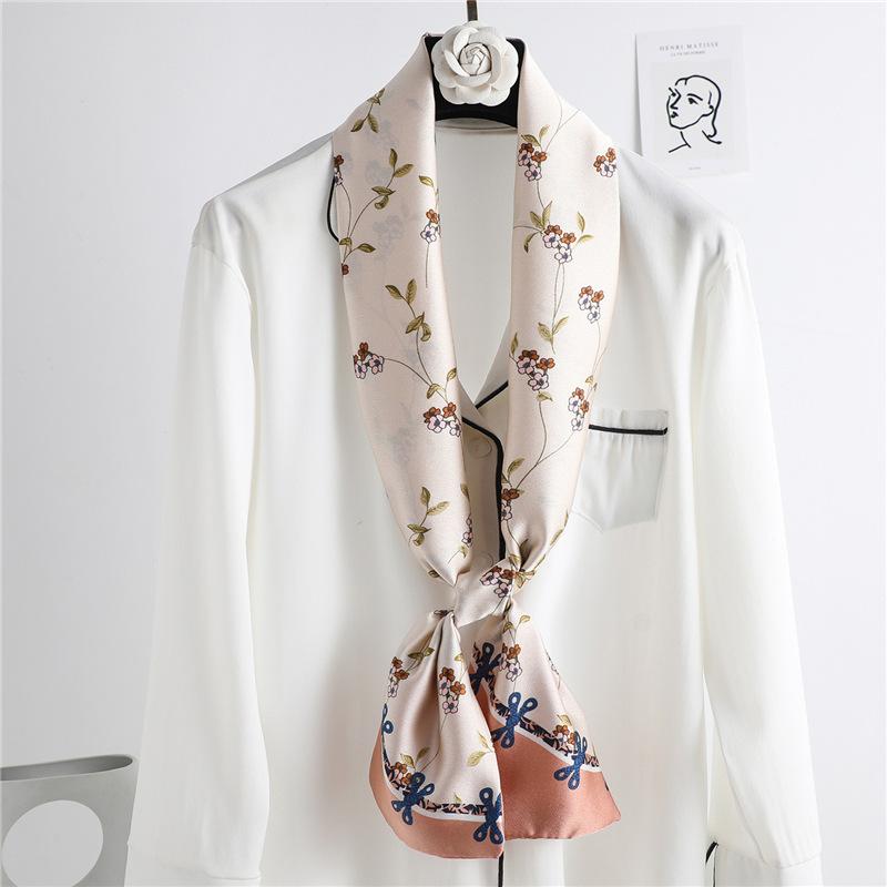 Thin and Narrow Silk Scarf, Small and Long Women's Versatile Spring and Autumn Winter Belt, Thin Korean Decorative Scarf, Scarf, Floral Suit
