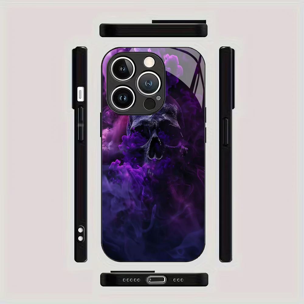 Smoke Skull Pattern Tempered Glass Phone Case Suitable for iPhone 17 16 15 14 13 12 11 Pro Max Plus Shockproof Back Cover