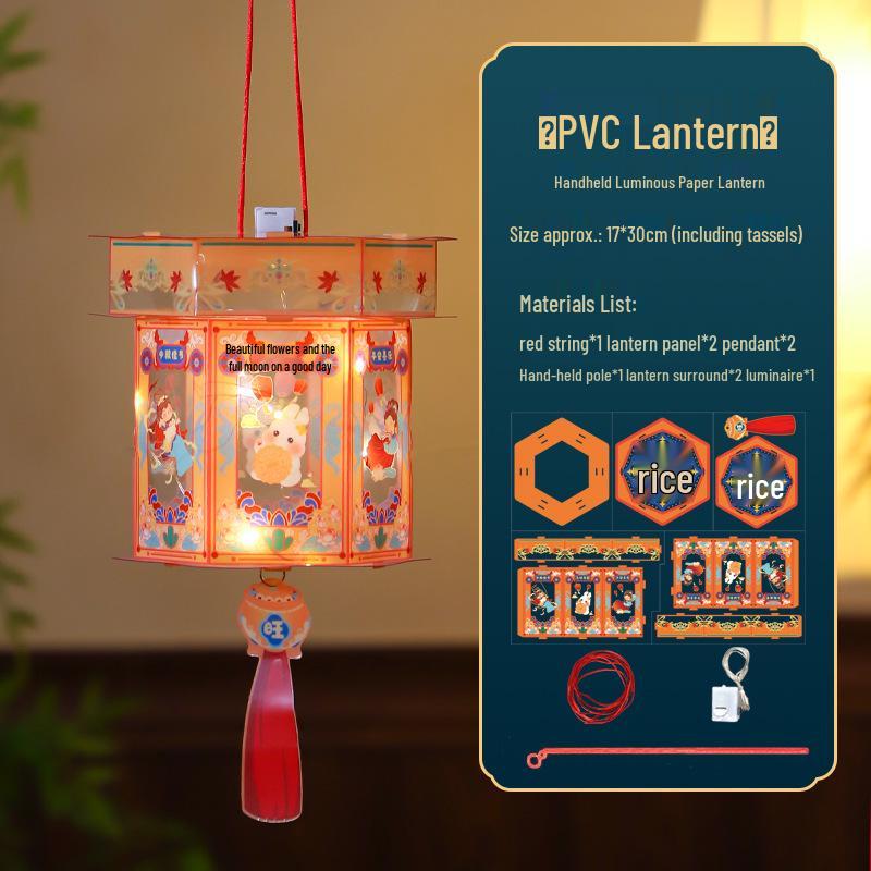 Handmade Children's DIY Mid-Autumn Festival Rabbit Lanterns: Ancient Style Hexagonal Palace and Handheld Flower Lanterns, Hanfu Accessories.