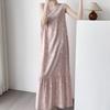 Robe de nuit sans manches en coton et soie pour femme, été, idyllique, ample, grande taille, peut être portée dehors, jupe fishtail en coton artificiel à fleurs