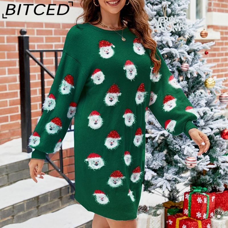 

BITCED Autumn/Winter Christmas Collection Older Lady s Dress Women s Pullover Wool Dress Christmas XL зелёный