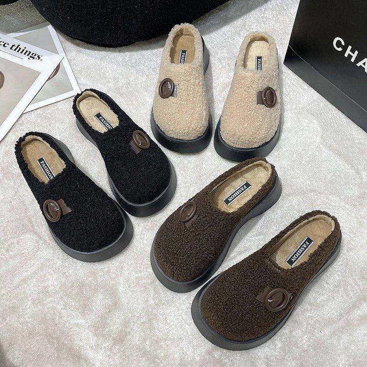 [Yushilai] Rundhuvad lammull enpedal dam 2025 vinter ny tjocksulad muffin vardaglig mångsidig bomullsmopp