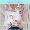 Stylish Women Casual Floral Printed Buttons T-shirt Ladies Chiffon Irregular Tops Blouse