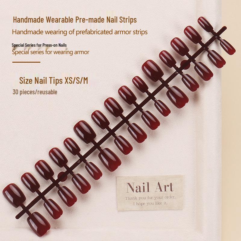 Handmade Wine Red & Nude Nail Stickers for Autumn/Winter - Advanced Manicure Nail Tips