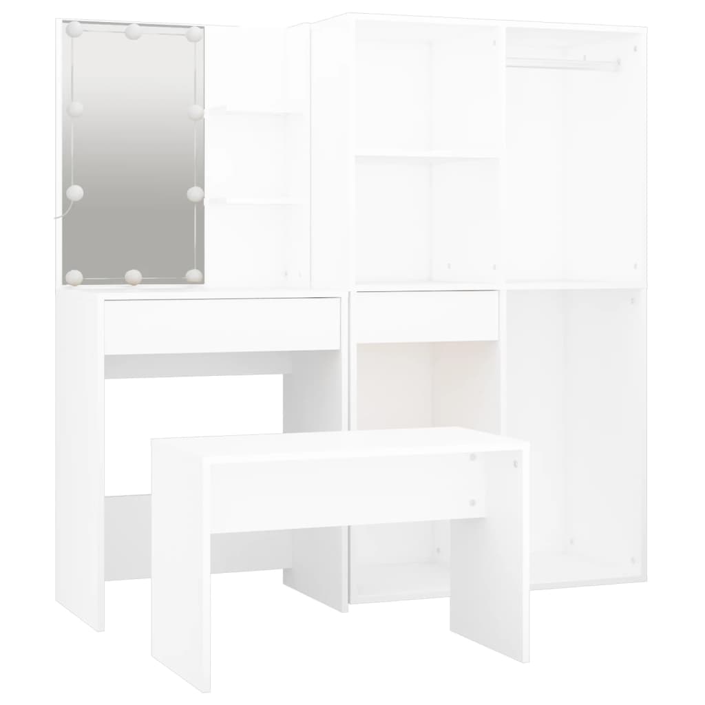 Makeup Table Set with LED Lighting White Wood Based Material