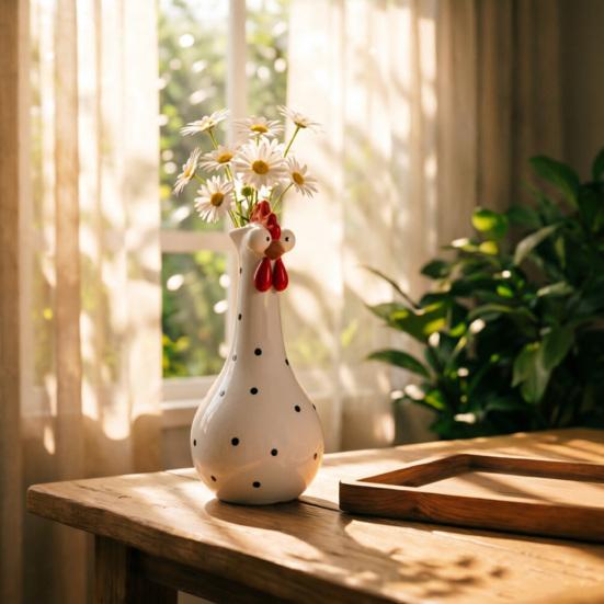 Long Neck Colorful Chicken Statue, Big Eye Cartoon Resin Rooster Vase, Funny Outdoor Cock-Shaped Vase for Lawn, Yard, Office, Home Decor