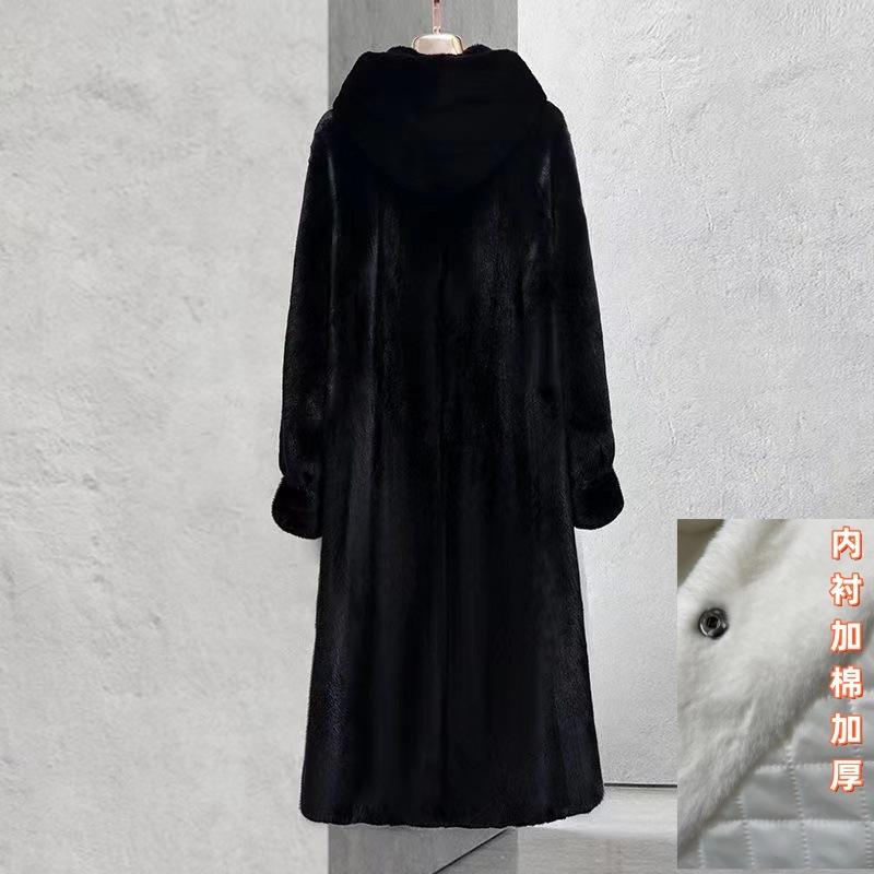 

Осенне-зимнее новое пальто из искусственного норкового бархата, свободное, с капюшоном, удлиненное до колена, меховое пальто женское большого размера XL (135-77.5 kg)