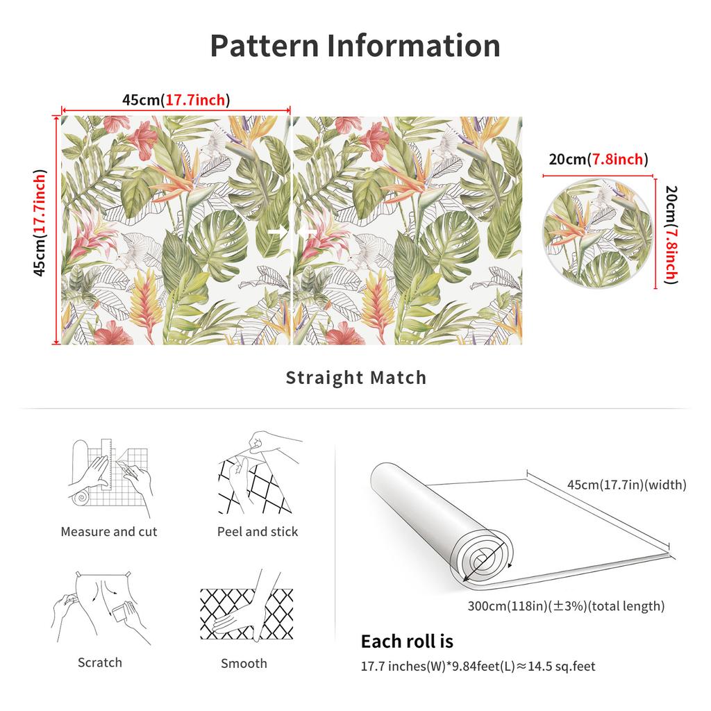 45x300CM Fresh Style Adhesive Wall Wallpaper,Waterproof PVC Peel&Stick Wall Sticker for Kids Room Bedroom Living Room Home Decor