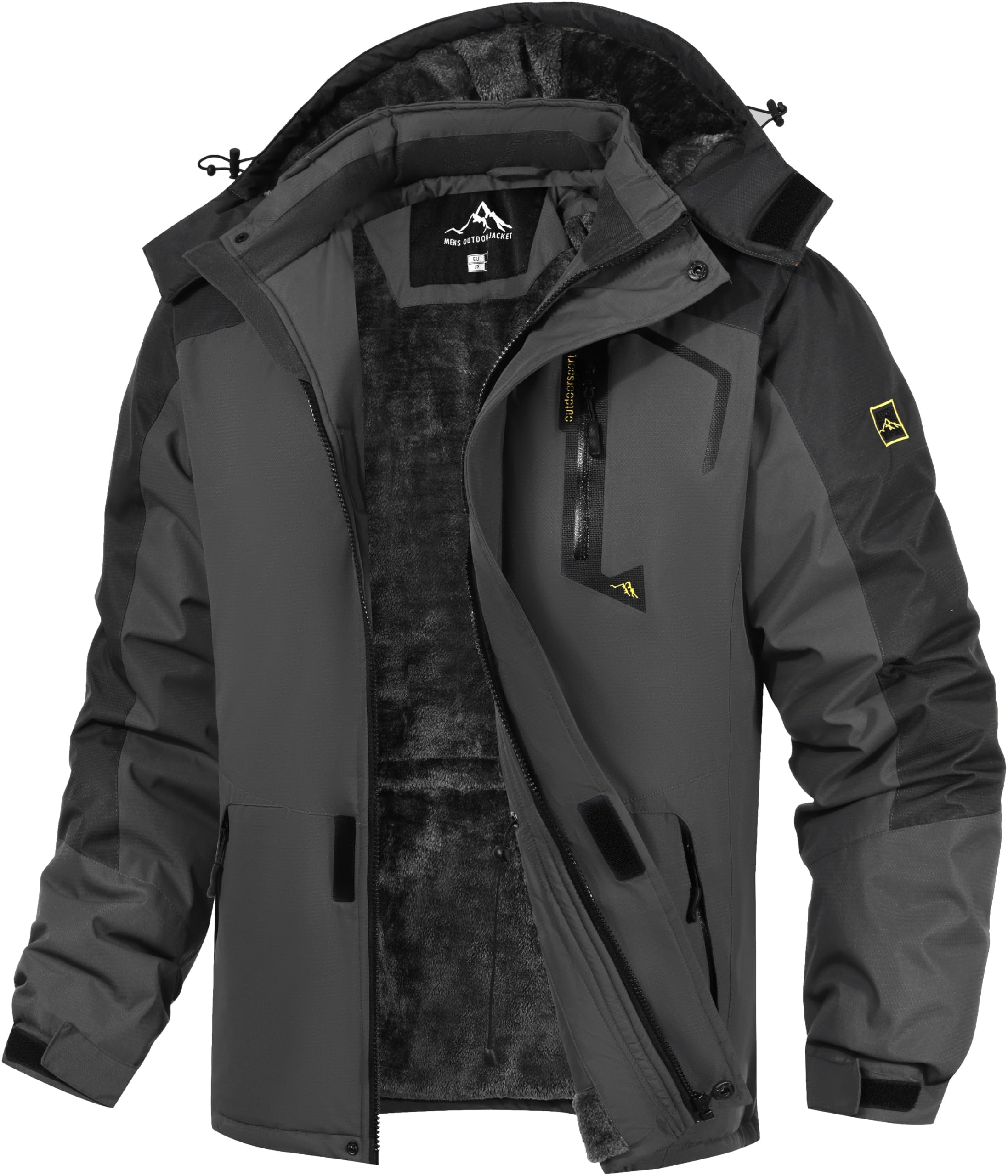 

Зимний пуховик Peakwell для поездок на работу и активного отдыха, с карманами на молнии, мужская куртка, ветрозащитная, холодостойкая, на флисовой подкладке, водоотталкивающая, с капюшоном,