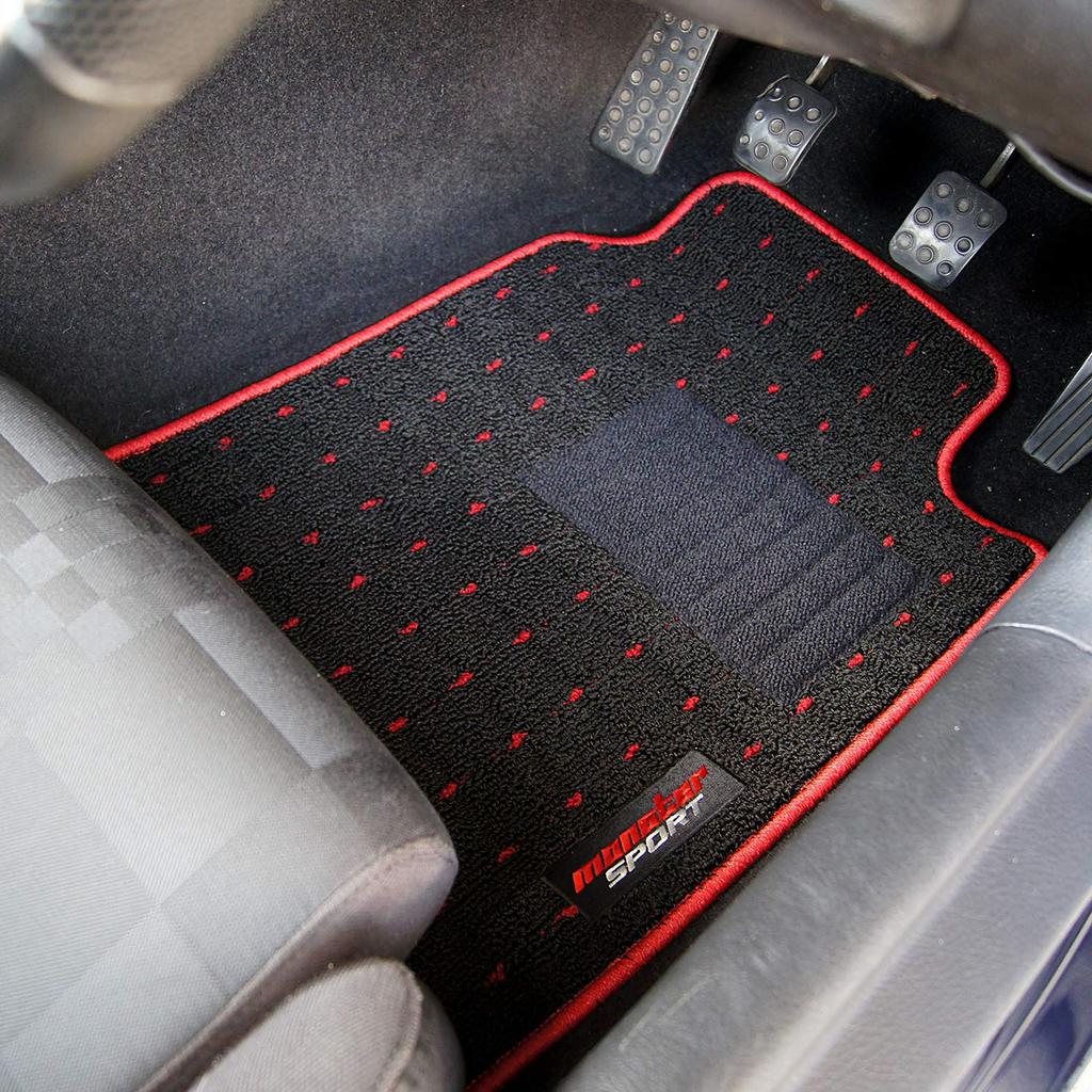 MONSTER SPORT Floor Mats for Cappuccino Manual Black x [EA11R/EA21R] Transmission, Red, 894501-2800M