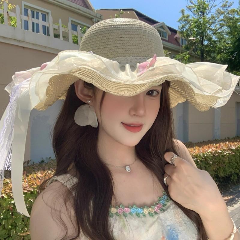 Summer Straw Hat With Large Brim For Beach And Sun Protection