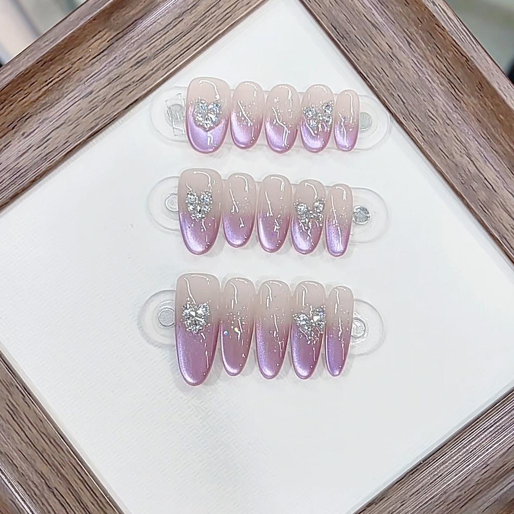 Hand-woven Armor Spring and Summer New Purple Heart-frozen Love Zircon Diamond Cat's Eye Manicure Patch