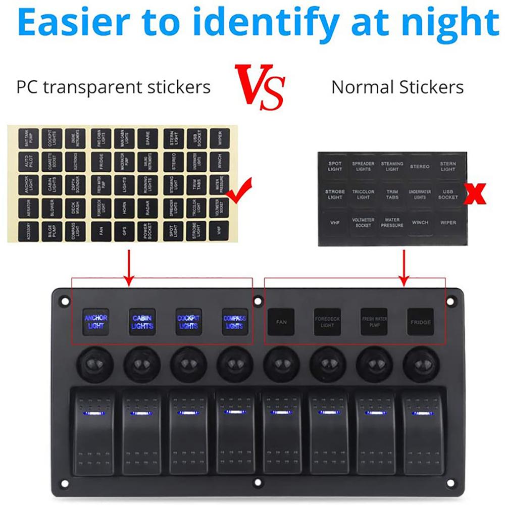 Painel de interruptores de balancim para barco marinho de 8 vias com disjuntores, painel de interruptores LED 12V 24V para barco, trailer, caminhão, acessórios