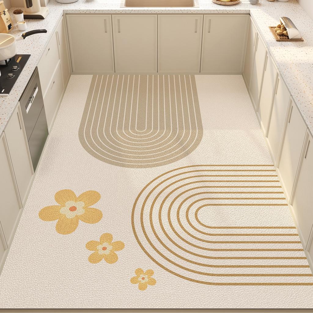 Kitchen Floor Mat Waterproof Non-slip Oil-proof Stain-resistant PVC Leather Rug Easy To Clean Home Carpet Alfombra