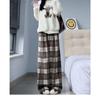 Women's Woolen Plaid Wide-Leg High Waist Pants - Plus Velvet Thick Warm Casual Sweatpants for Autumn/Winter.