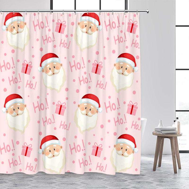 Cartoon Santa Claus Shower Curtains Xmas Gift Red Christmas Bath Curtain Set Polyester Fabric Bathroom Decor Washable With Hooks