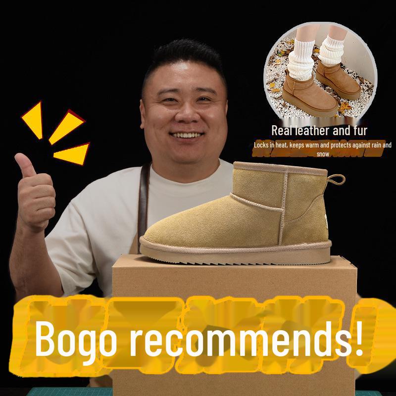 Botas de Neve de Pele de Ovelha Sangpo Unissex: À prova d'água, Antiderrapante, Forrado com pelúcia e Solas Grossas para Outono e Inverno.