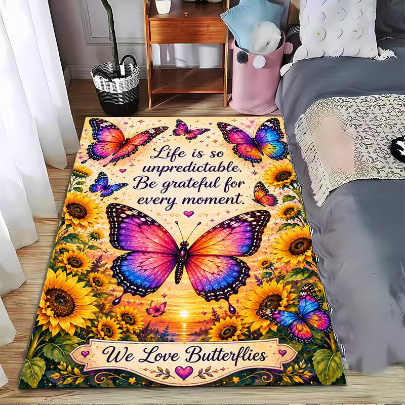 Butterfly Design Carpet Set with Quotes Carpet Set (1 Duvet Cover, 2 Pillowcases, Duvet Not Included)