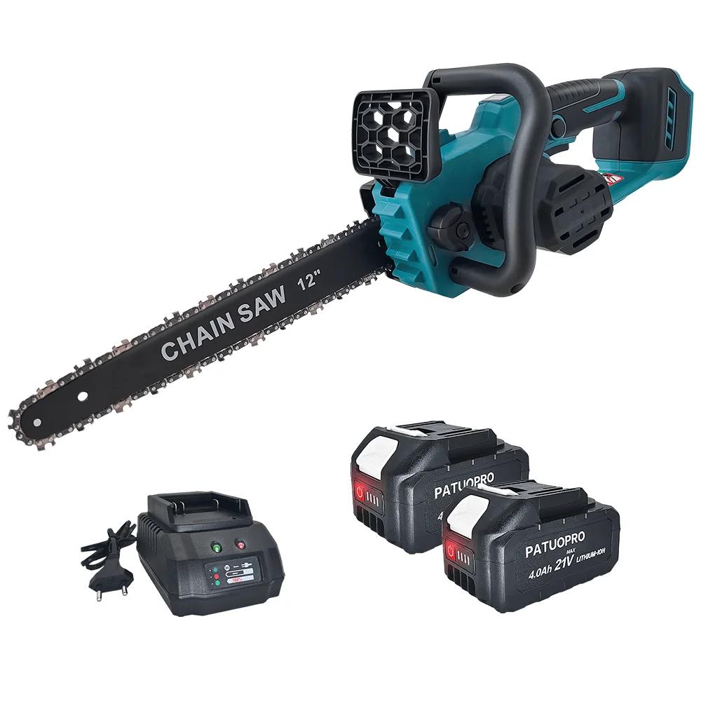 PATUOPRO 12 Inch Brushless Electric Saw Cordless Rechargeable Chainsaw Wood Cutting Woodwork Garden Tools For Makita 18V Battery