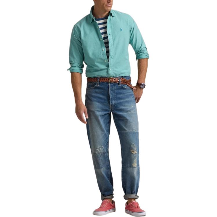 Polo Ralph Lauren Einfarbig Einreihig Langarmhemd Herrenhemden Grün MNPOWOV16823995-300