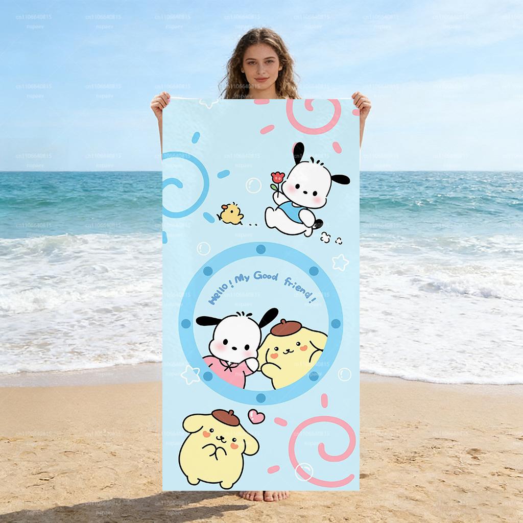 

1PC Pochacco & Pom Pom Purin Beach Towel, Sanrio Cute Cartoon Bath Towel, Soft Microfiber Pool Towel for Kids & Fans, Summer W30*H60(CM)