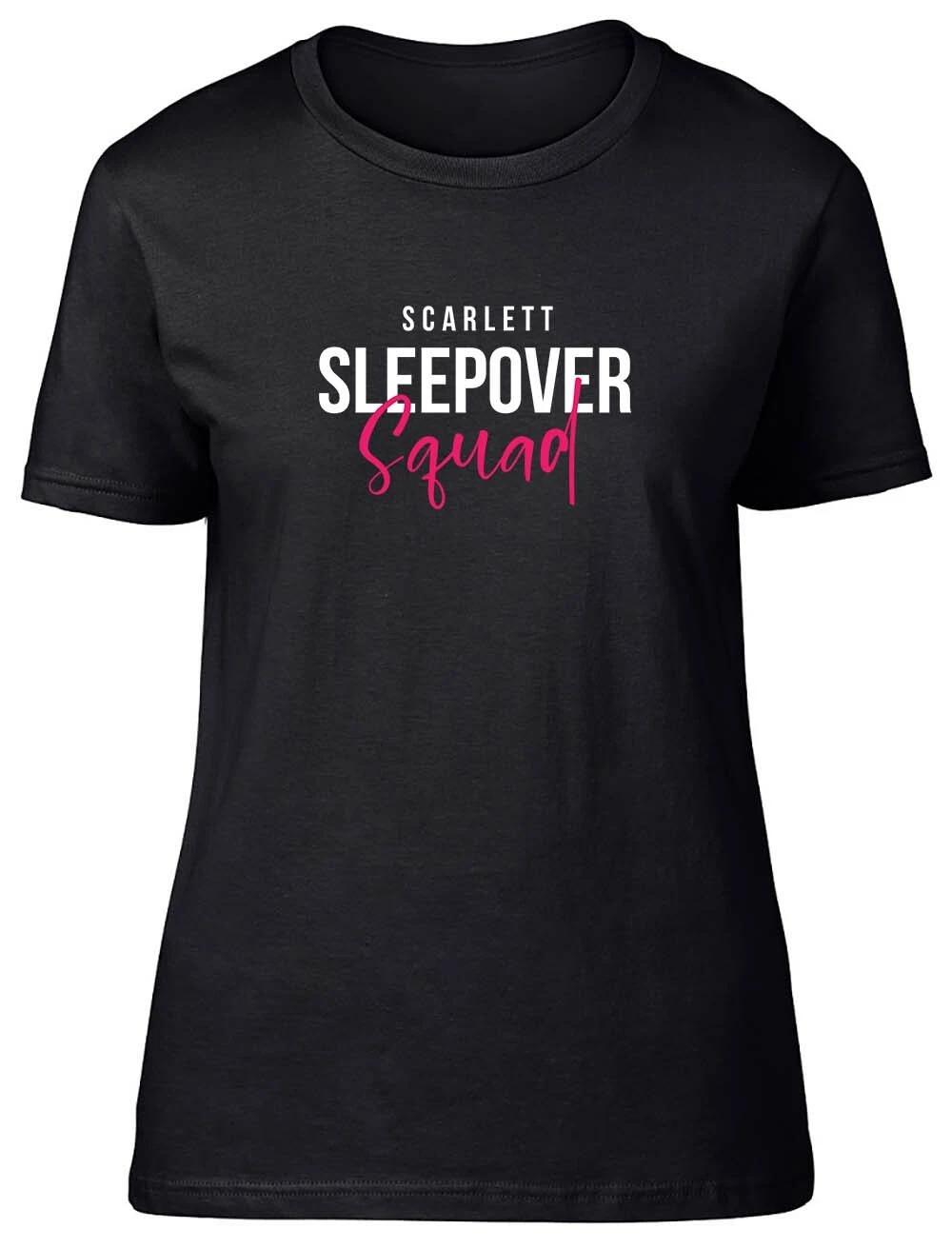 Personalised Sleepover Squad Pink Fitted Womens Ladies T Shirt M
