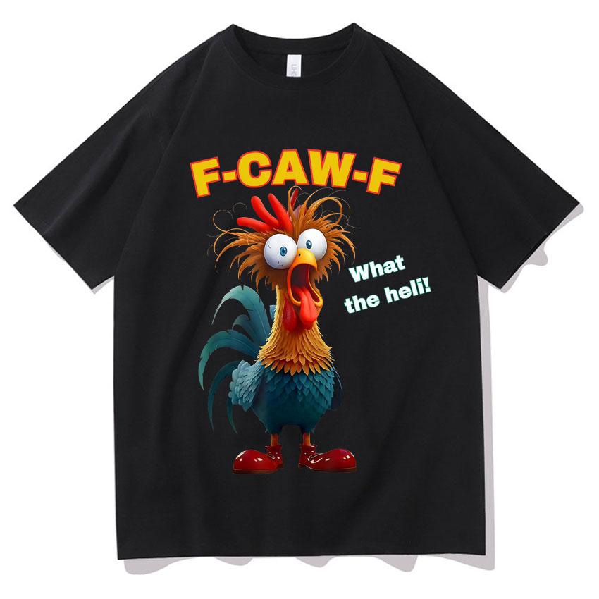 F-CAW-F Tričko s výrazem kuřete, Zajímavé ležérní tričko s potiskem zvířat, Pánské estetické tričko, Nadměrné s krátkým rukávem