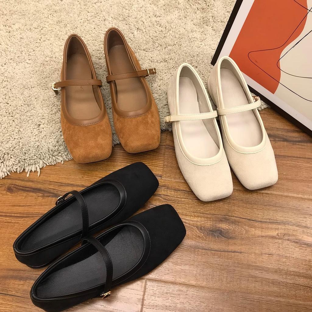 Fairy wind square head suede middle heel grandma shoes girl 2025 new retro soft leather Mary Jane thick heel single shoes
