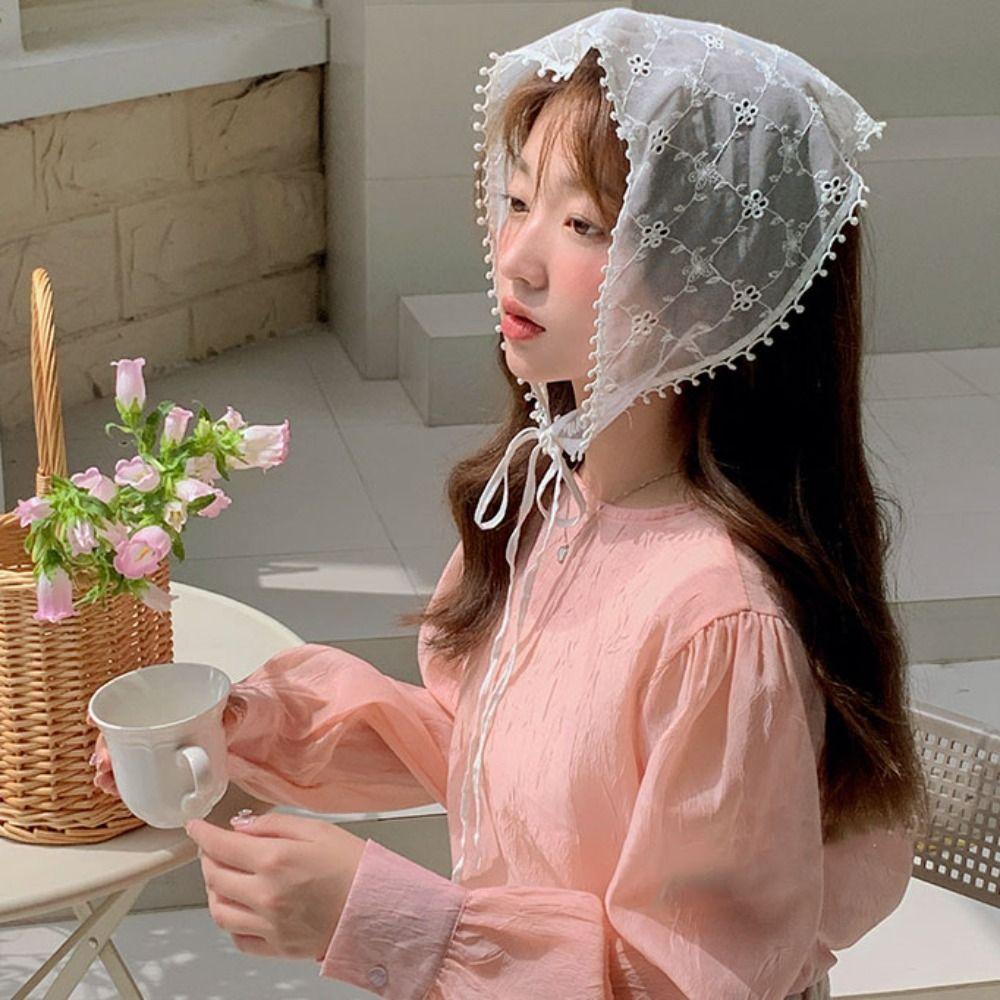 Countryside Style Lace Triangle Bandana Turban Flower Triangle Scarf Lace Hair Scarf  Photography