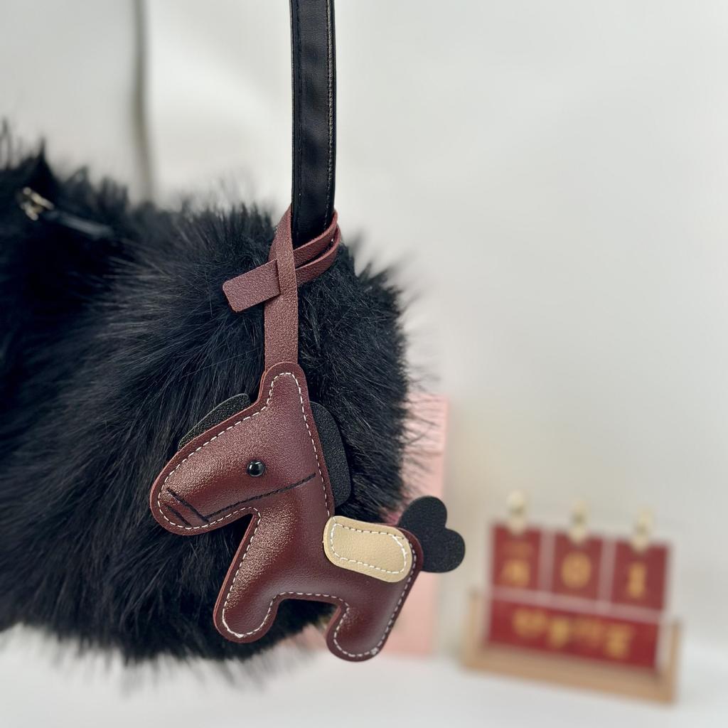 Cross-border popular PU leather pony bag clothing pendant car keychain cartoon accessories pony pendant