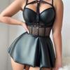 Sexy Bondage Bodysuit, Fashion PU Latex Club Dress for Women, Bodycon Lingerie One-piece