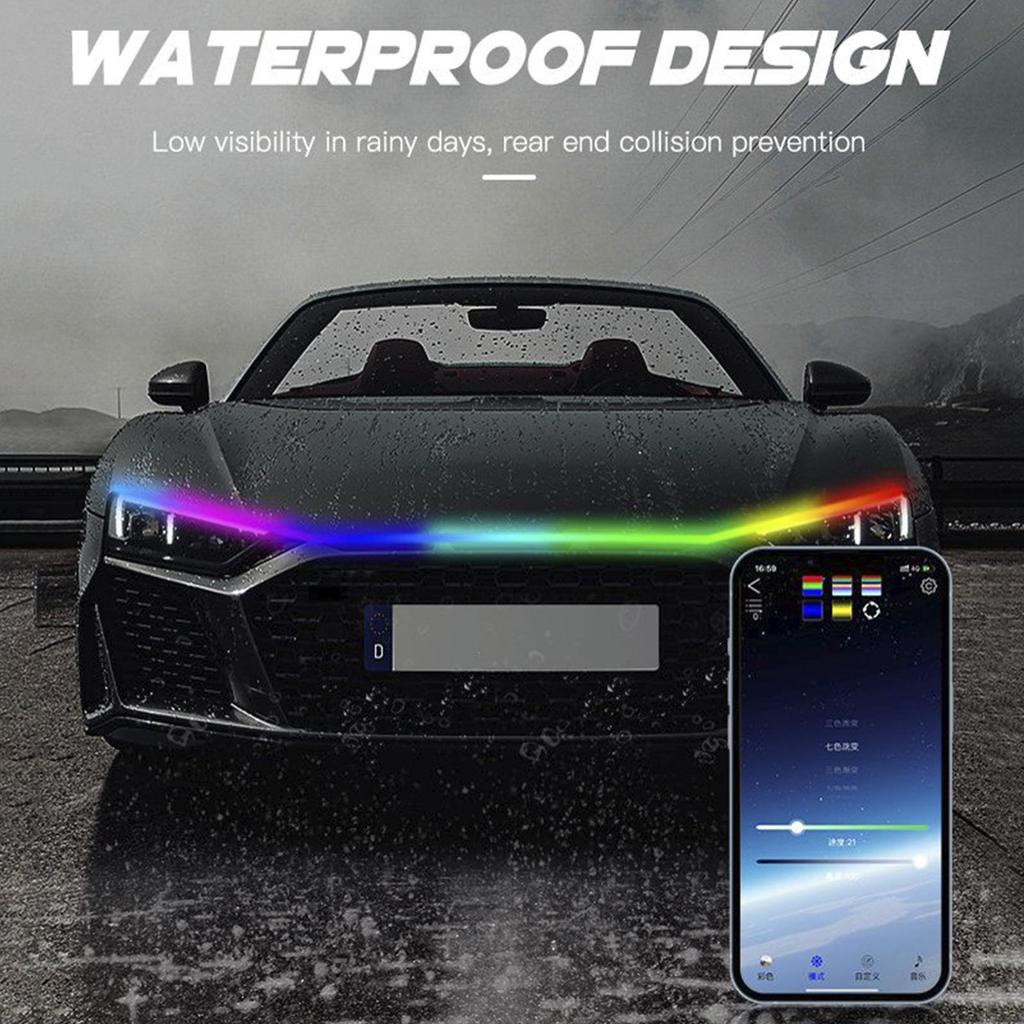 Car Hood LED Daytime Running Light Strip Flexible Dynamic Scan Start Up