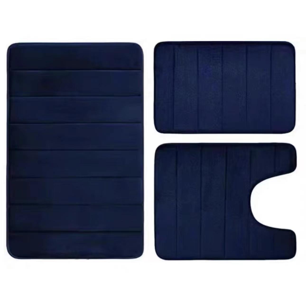 

Однотонные трехкомпонентные коврики для ванной комнаты, впитывающие коврики для ванной комнаты цвета кораллового бархата, нескользящие коврики для входа в туалет 3pcs тёмно-синий