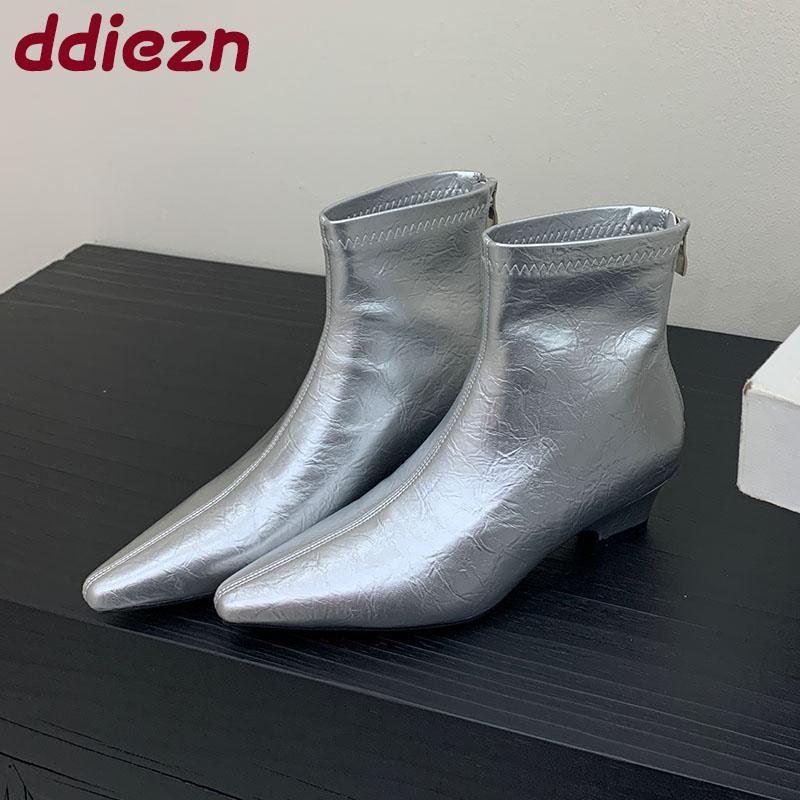 Fashion Fashion Pointed Toe Ladies Modern Short Boots Zippers Female Low Heel Women Ankle Stretch Boots Pumps Shoes