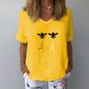 Womens Short Sleeve Honeybee Printed V-Neck Tops T-Shirt Loose Casual Blouse