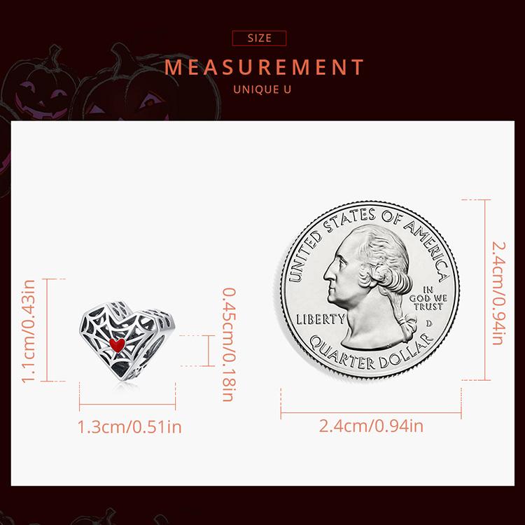 WOSTU Retro Spider Web Pattern Hollow Heart 925 Sterling Silver Charm Beads Fit Bracelet Bangle Fine Jewelry