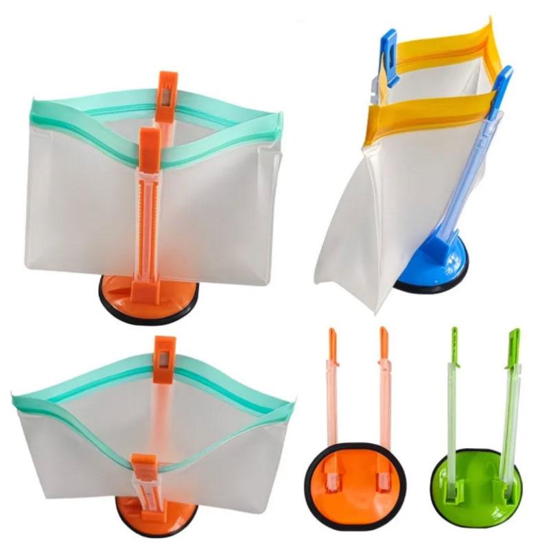 Adjustable Ziplock Bag Holder Stand Kitchen Tool for Food Prepping Storage with Adjustable Base Hands Free Meal Prep Organizer