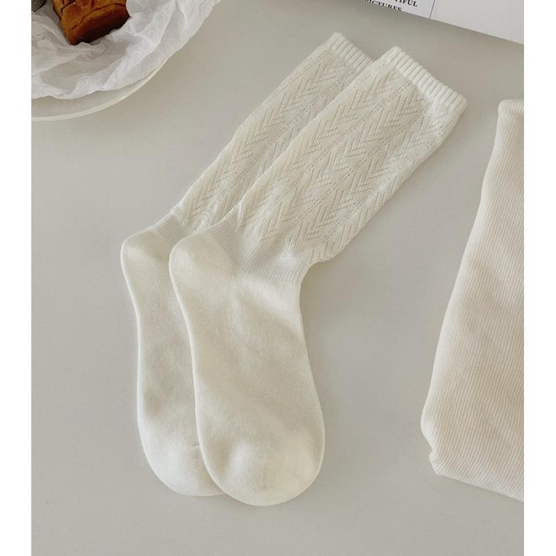 Early Autumn Versatile Hollow Tube Socks Cotton Casual Pile Socks Girl Solid Color Long Gray Socks Cotton Socks
