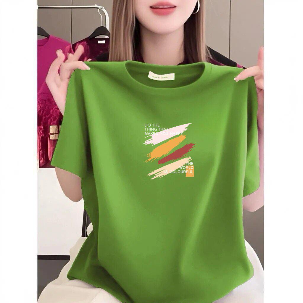 Women's Printed Round Neck Short-Sleeve T-Shirt - Stylish, Relaxed Fit, Age-Defying, Slimming, Casual Wear