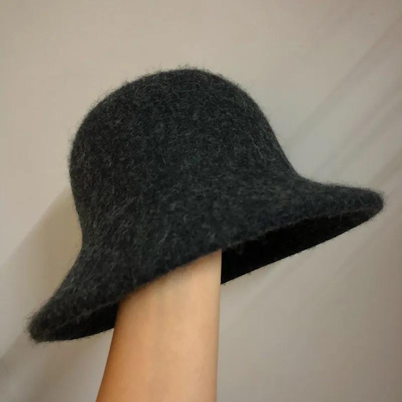 Japanese Real Woolen Vintage Warm Bucket Hat for Women Felt Retro Dome Wool Hats Female Fashion British Style Panama Caps Bonnet
