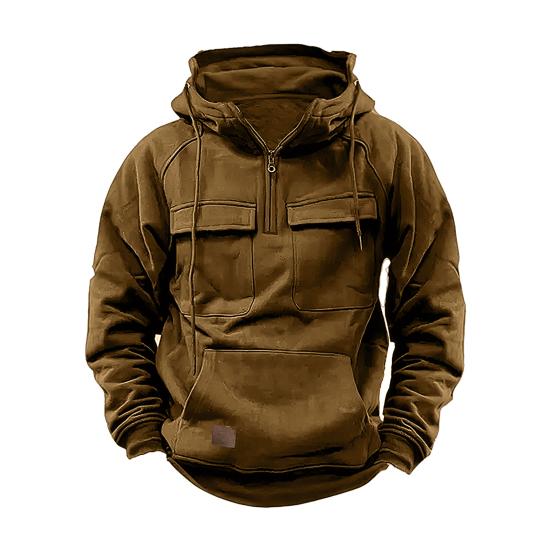 Bluza męska z kapturem na wiosnę i jesień, duża kieszeń naszywana, ściągacz, kieszenie na piersi, zamek błyskawiczny, długie rękawy, jednolity kolor, sportowy top